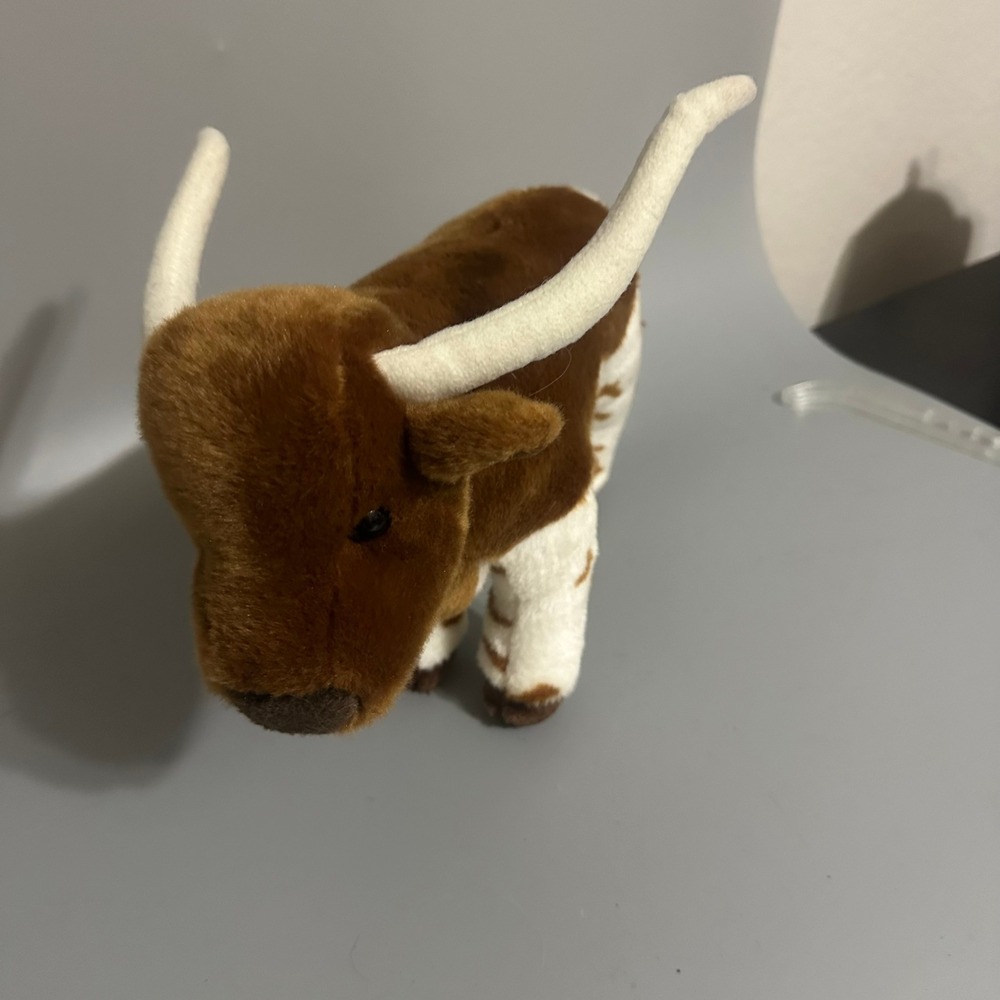 Douglas Cuddle Toy Texas Longhorn Steer Plush Brown White Spotted Stuffed Animal